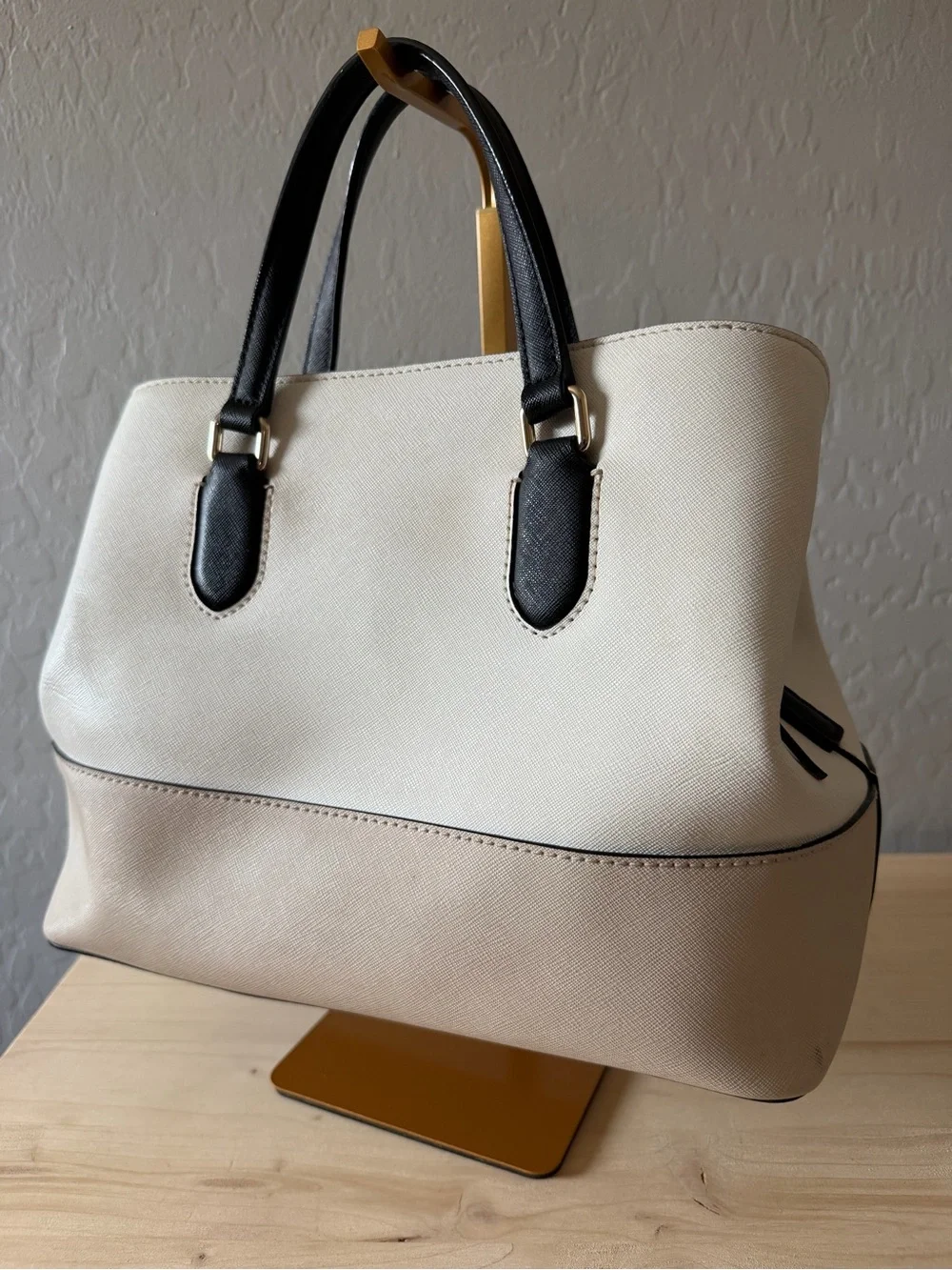 kate spade Two-Tone White and Beige Satchel with Black Handles